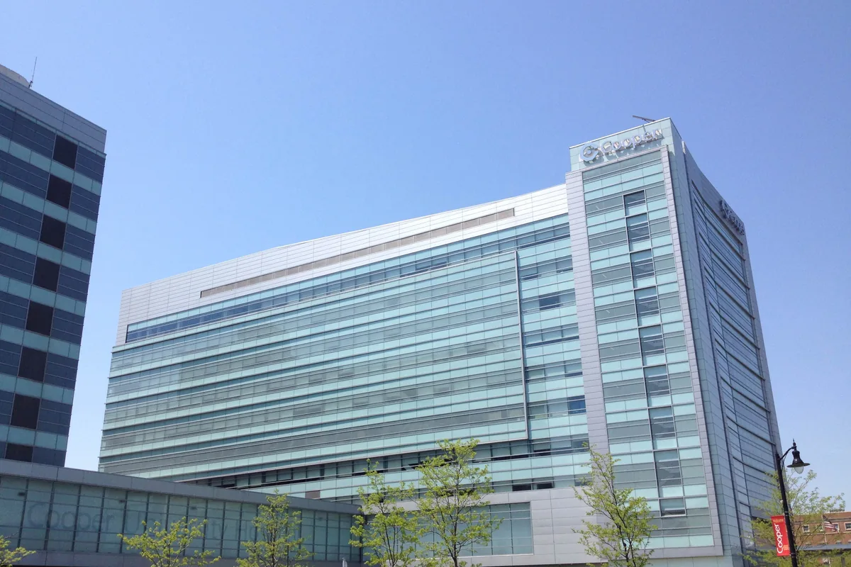 Cooper University Hospital’s tower in Camden, New Jersey