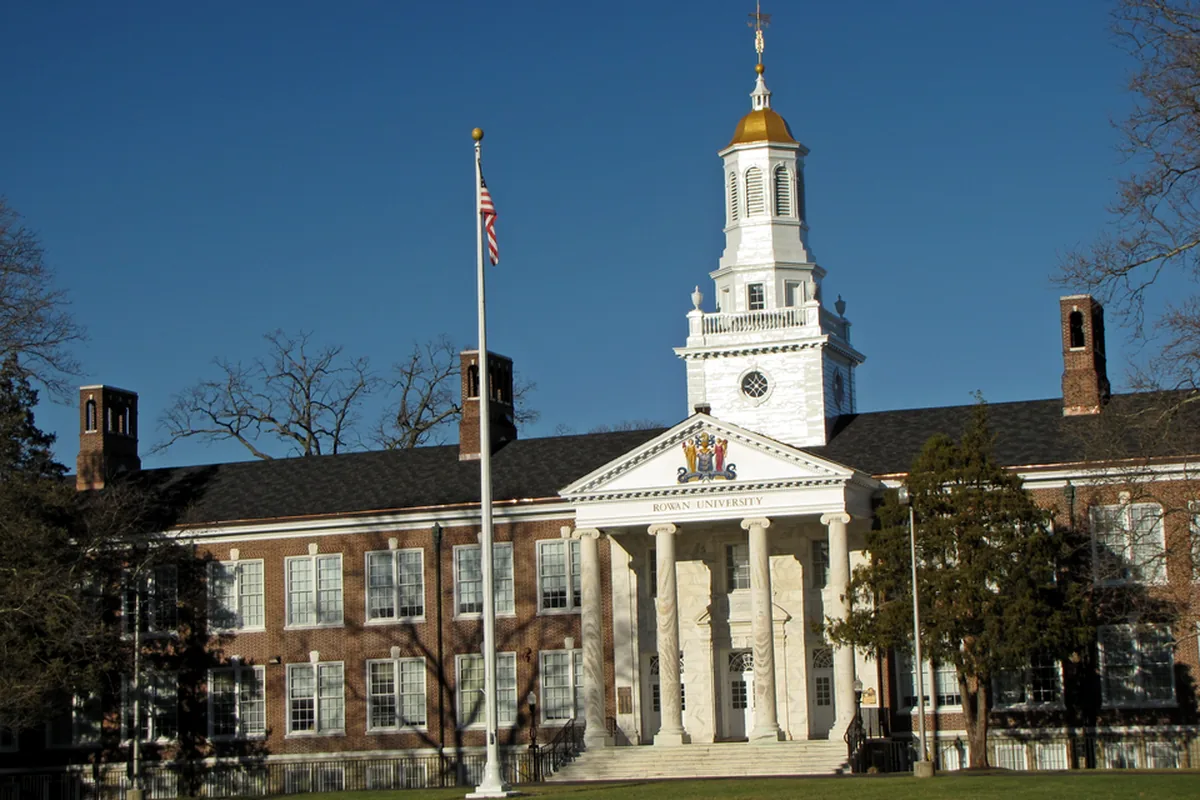 Bunce Hall, the landmark clock-tower building at Rowan University